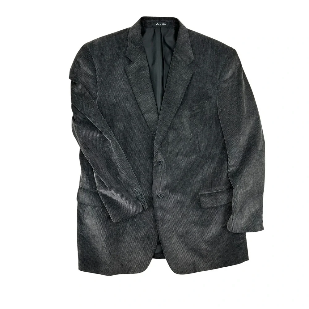 Hunt Valley Mens Corduroy Sport Coat Blazer Jacket Gray 48L